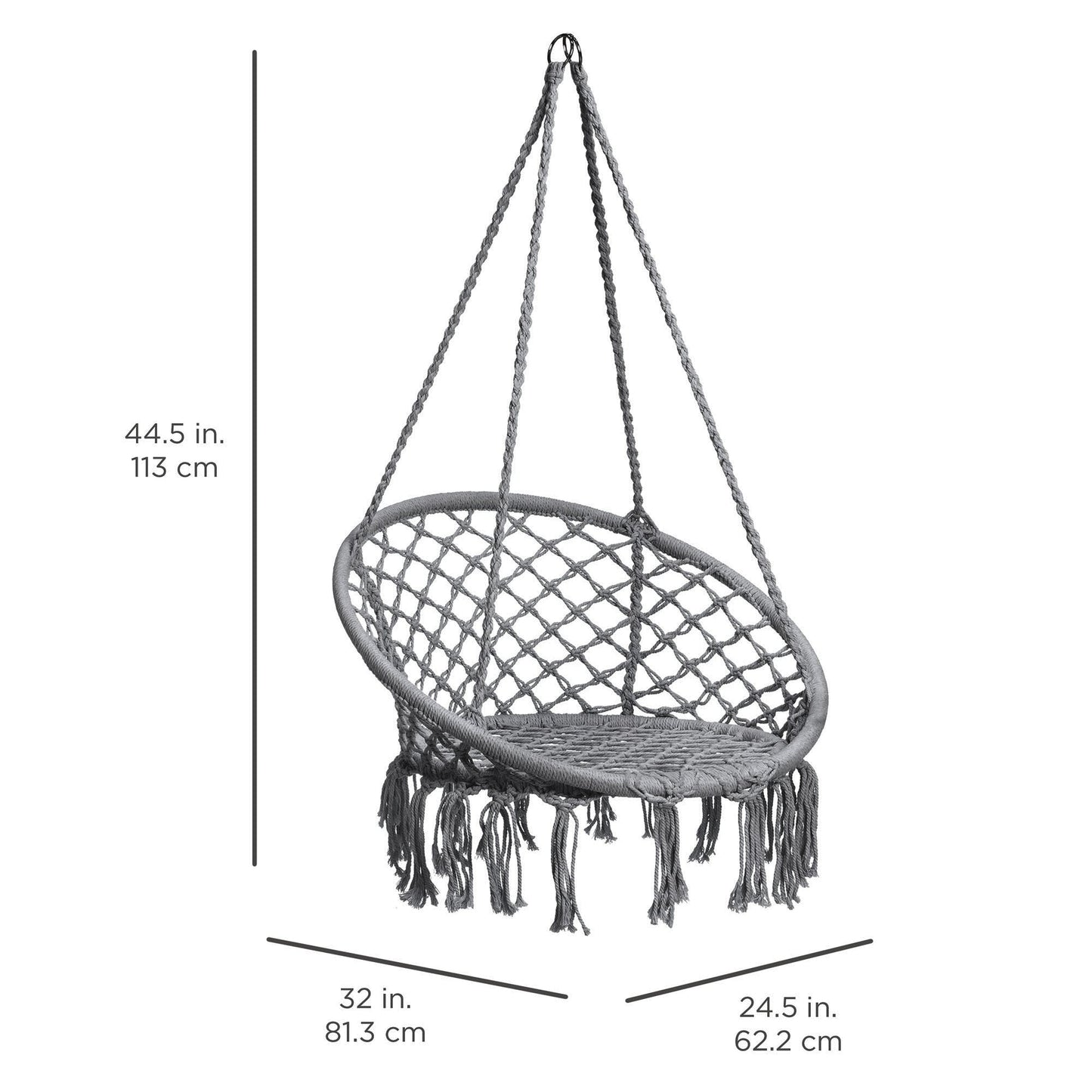 Handwoven Cotton Macrame Hammock Hanging Chair w/ Backrest