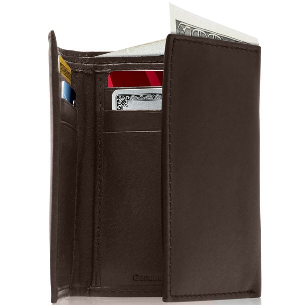 Genuine Brown Leather Men's Trifold Wallet With ID Window Gifts For Men RFID Blocking