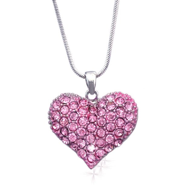 Pink Small Heart Crystal Pave Pendant Necklace Valentine's Day w/ GIFT BOX - Walmart.com