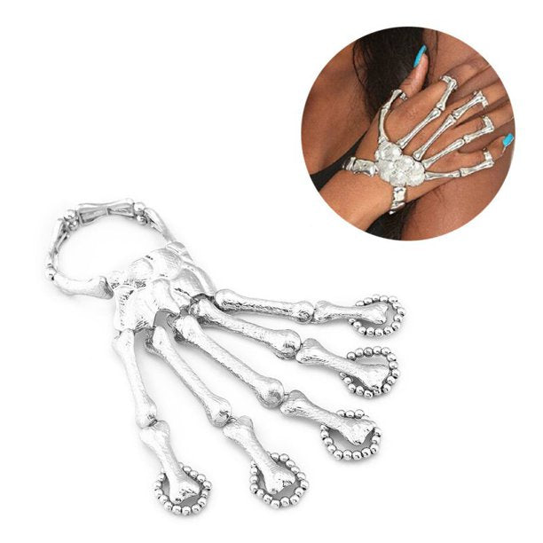 Women Metal Hand Chain Skeleton Skull Bracelet Ladies Punk Style Gothic Rock Fingers Ring