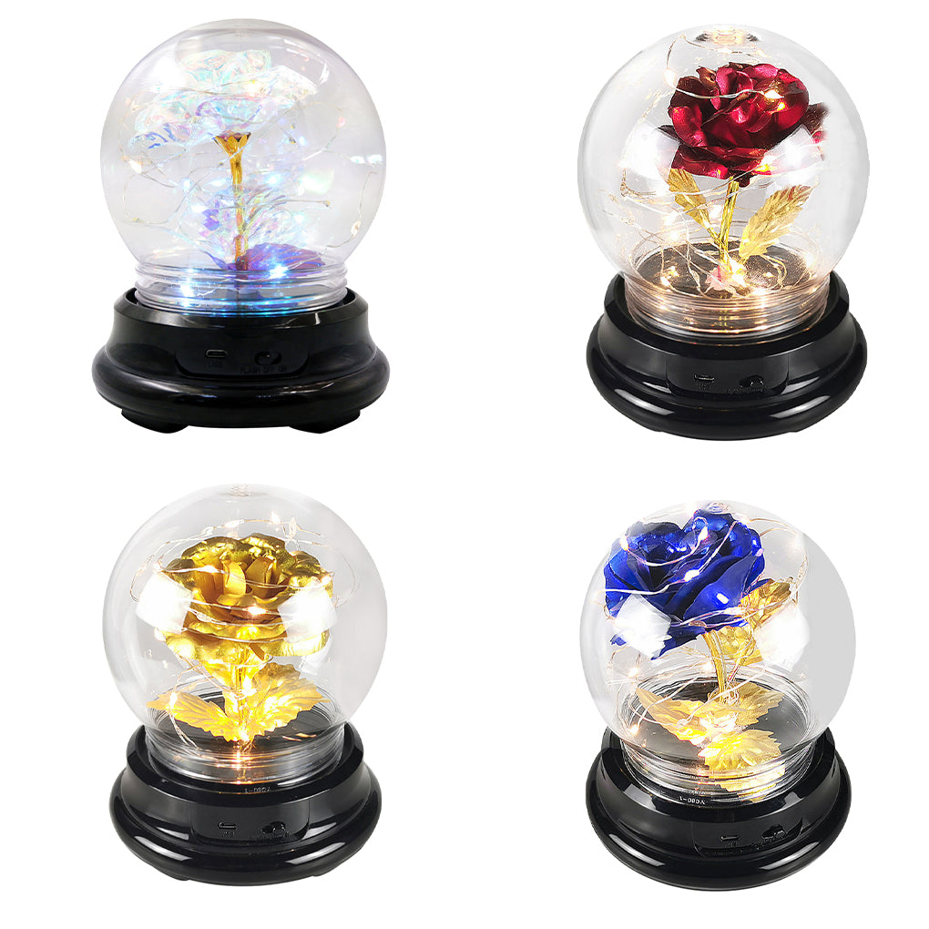 Rose Flower in Glass Dome w/ LED Light