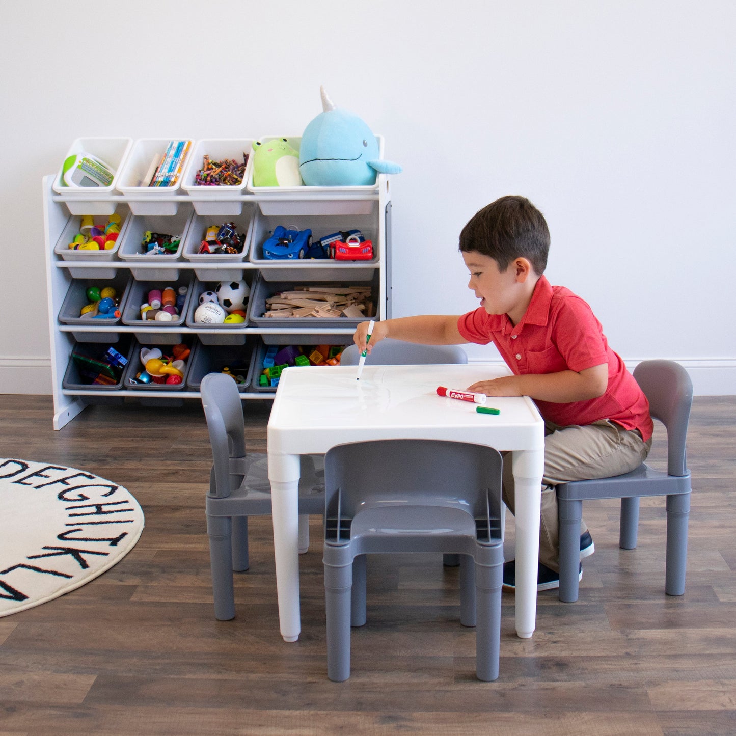 5-Piece Plastic Dry-Erase Table & Chair Set with Eraser