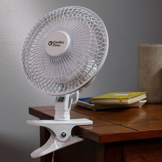 6" 2-Speed Portable, Desk Fan W/Clip, Adjustable Tilt, Rotates 360, White