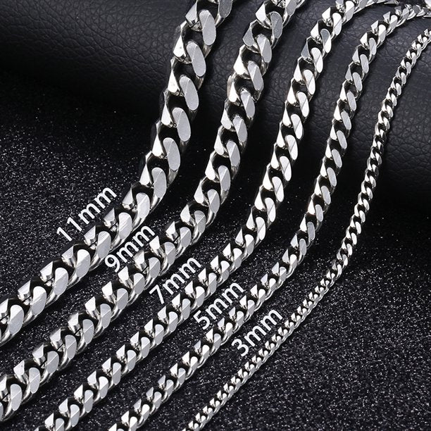 7mm 20" Stainless Steel Silver Tone Chain Cuban Curb Men Necklace