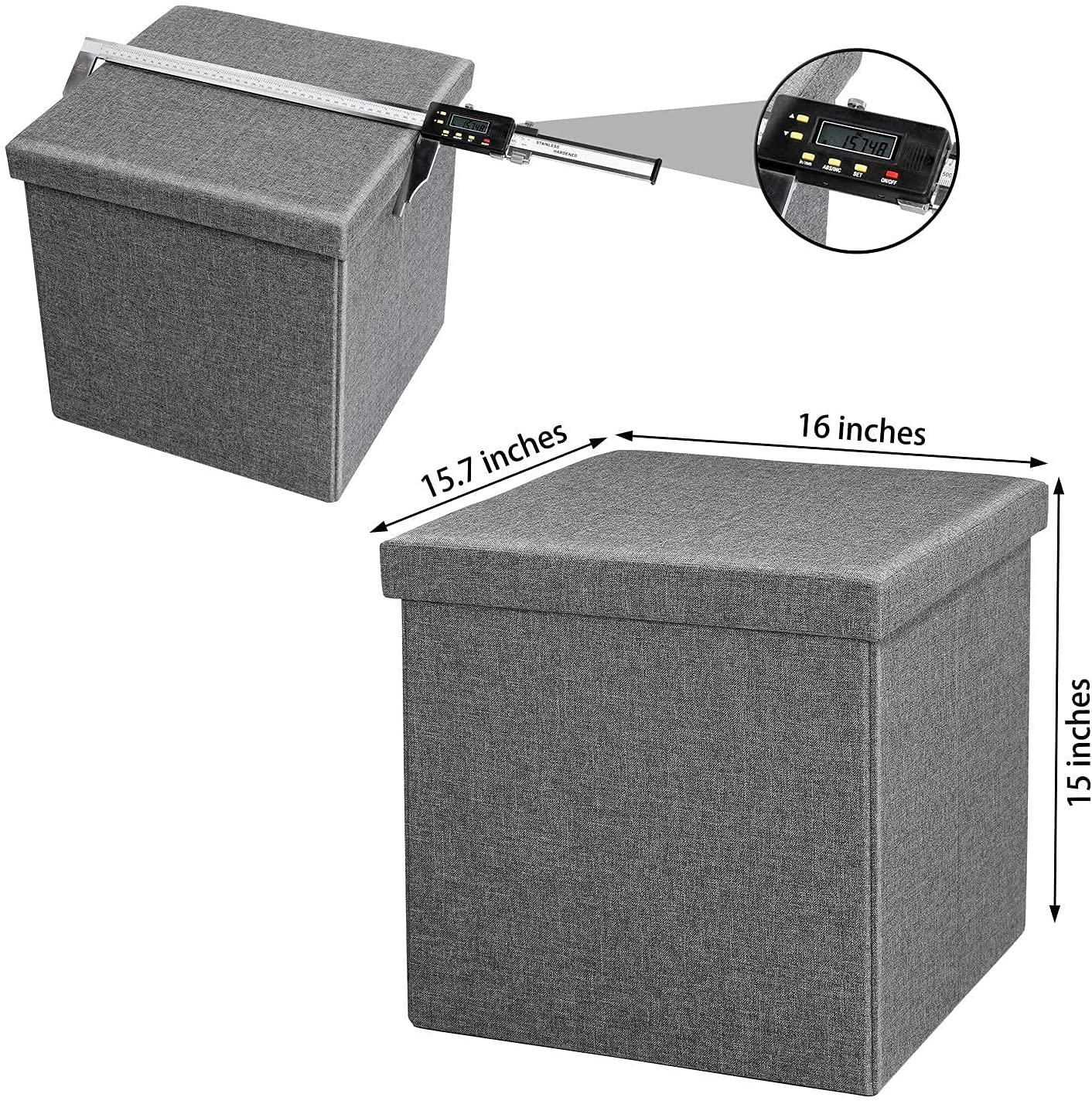 Folding Storage Ottoman Bench w/ Lid Tray, Grey