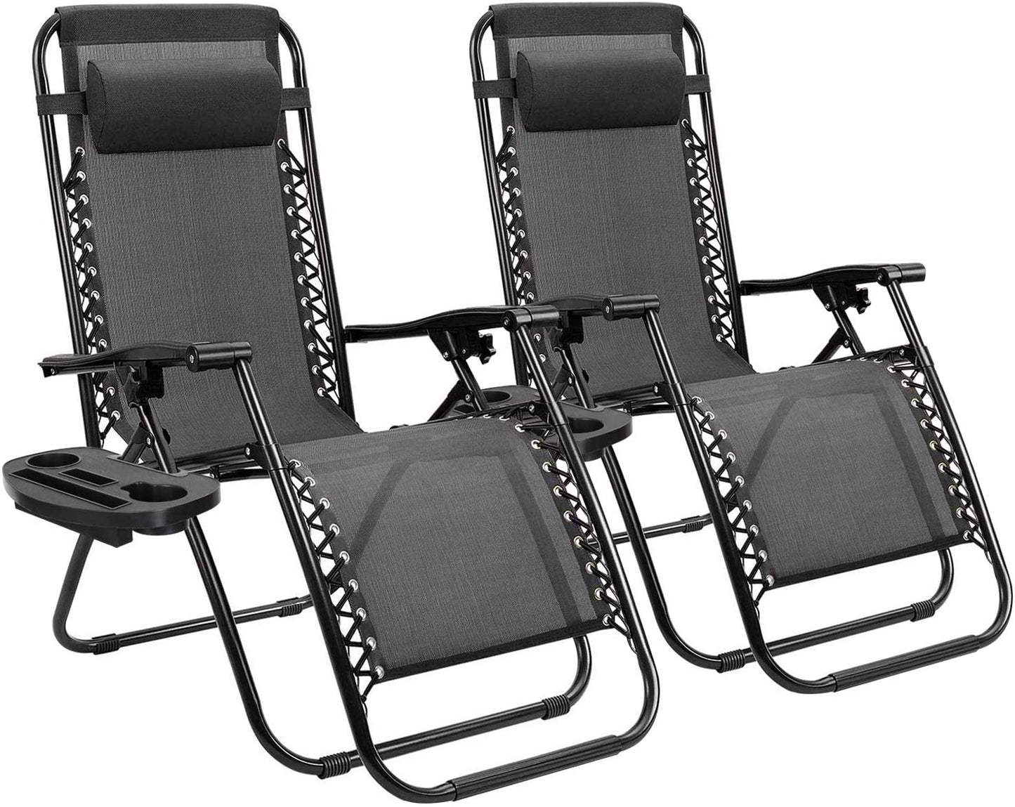 2 Pack Outdoor Lounge Patio Chair w/ Adjustable Pillow