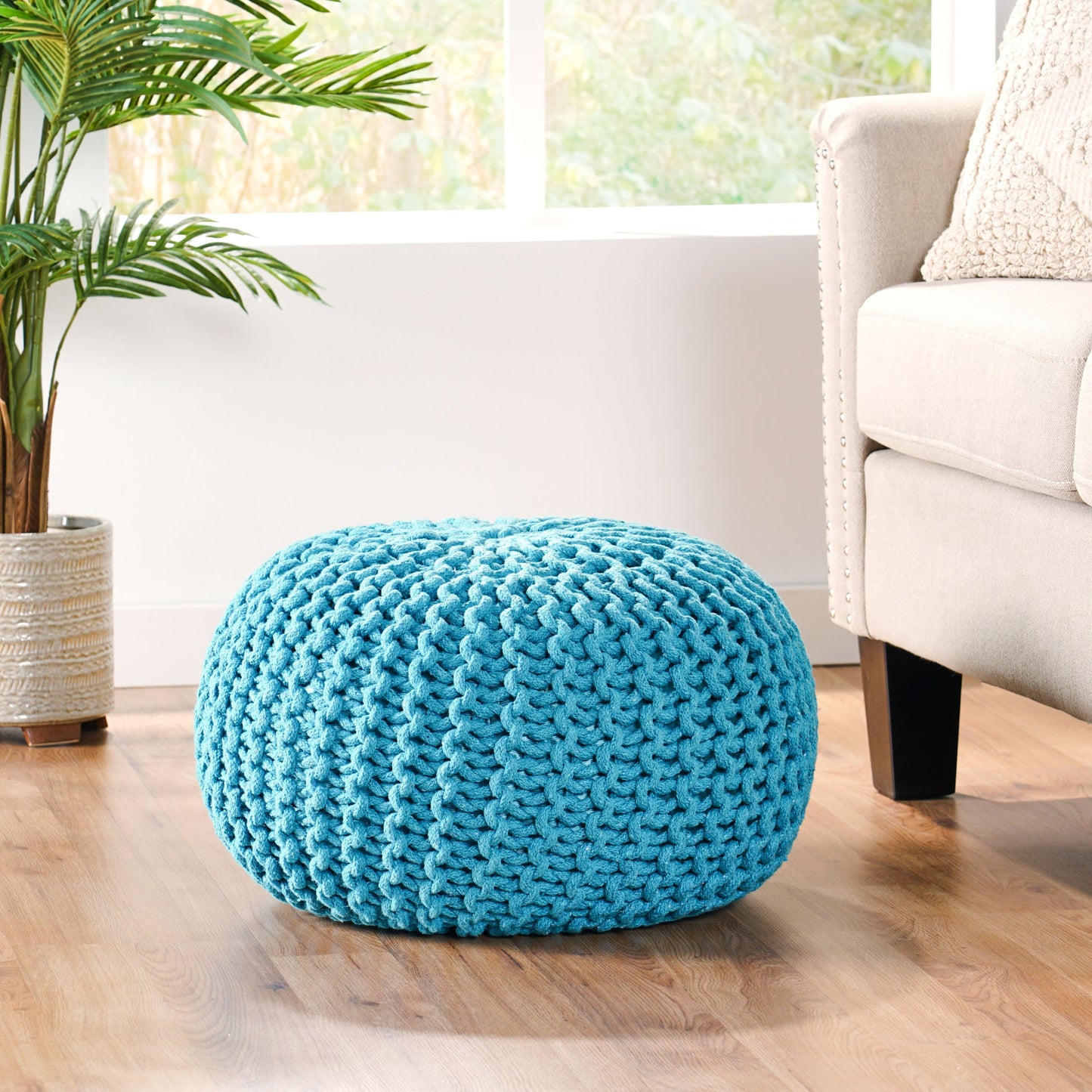 Indoor Bohemian Handcrafted Modern Cotton Ottoman Pouf