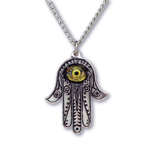 Lucky Hamsa Hand Amulet with Green Eye Pendant Necklace  for Men/Women