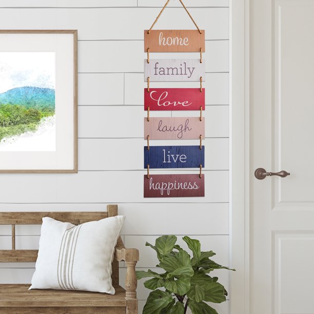 Large Hanging Wall Sign: Rustic Wooden Decor (Home, Family, Love, Laugh, Live, Happiness) Hanging Wood Wall Decoration (11.75" x 32")