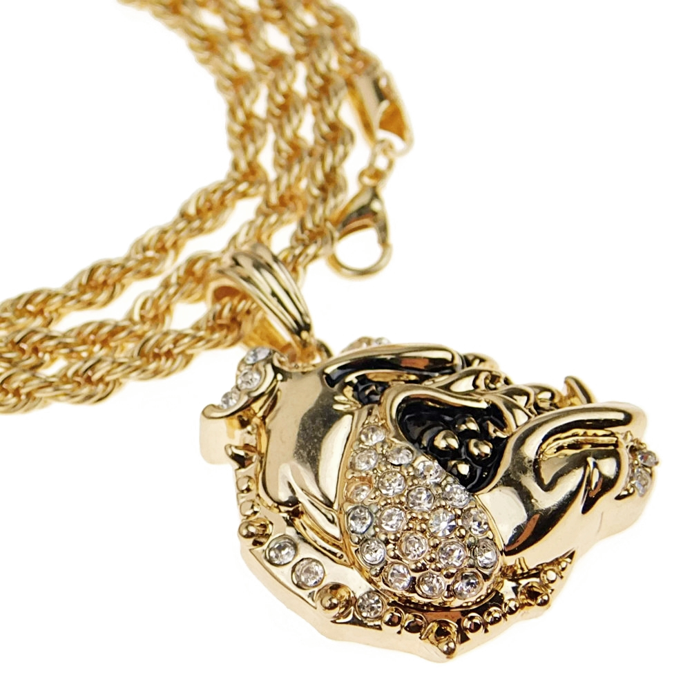 Rope Chain Bull Dog Head Bling Pendant Hip Hop Necklace 24" Inch