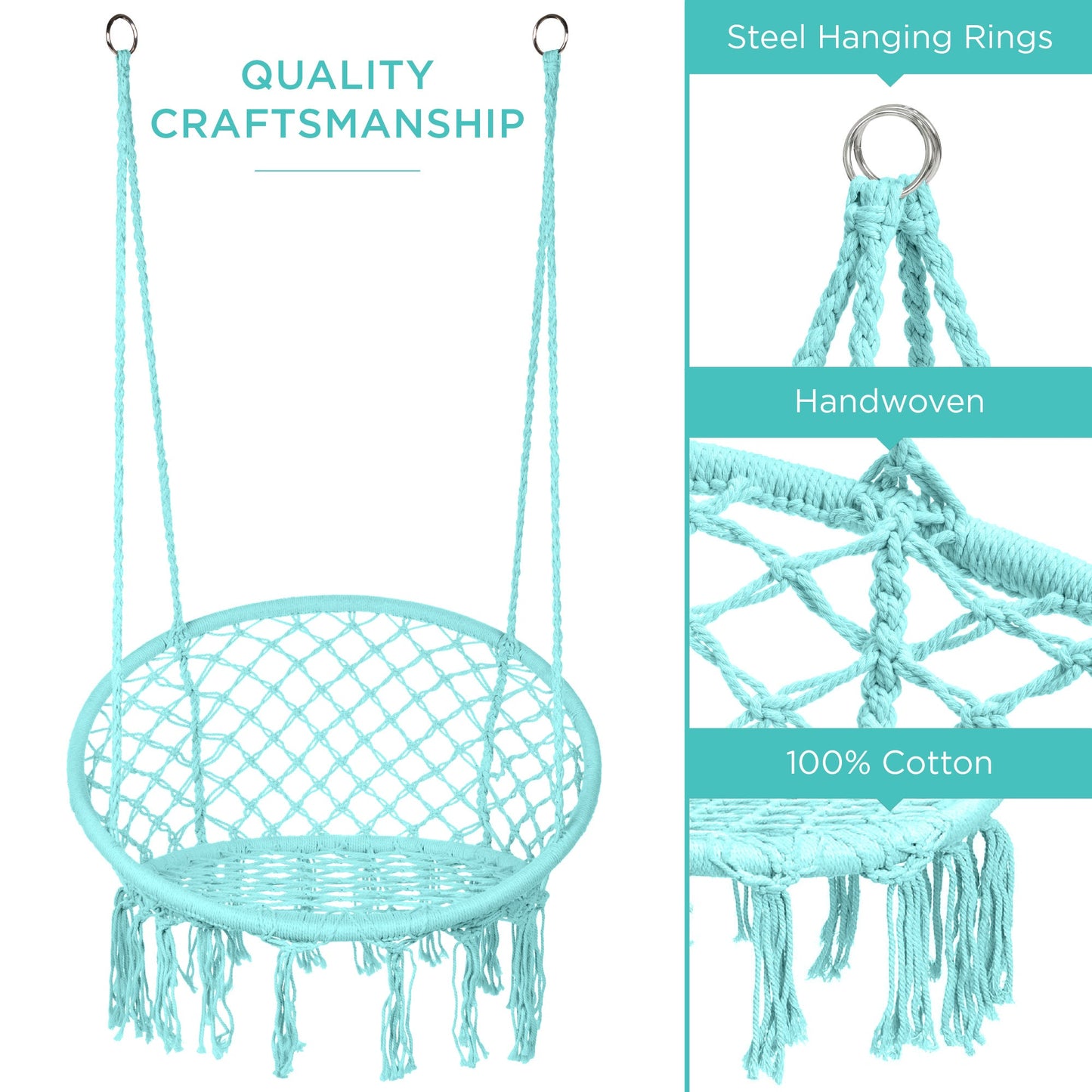 Handwoven Cotton Macrame Hammock Hanging Chair w/ Backrest