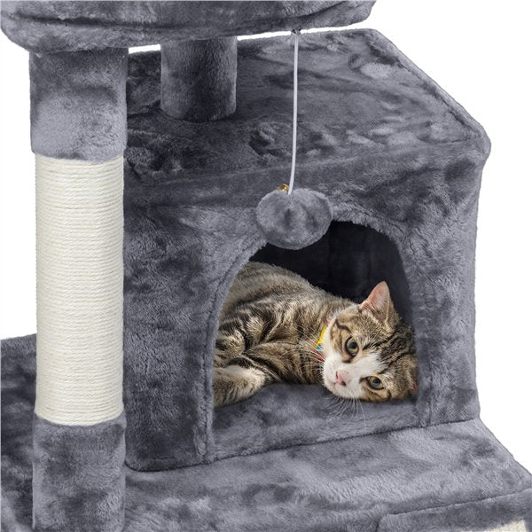 36'' H Cat Tree Tower Cat House with Double Condos Scratching Posts Sisal Rope Furry Ball for Cats and Kittens, Dark Gray