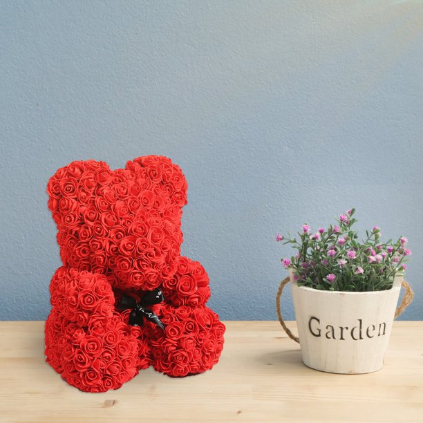 Rose Teddy Bear Valentine's Day Gifts for Her, Stuffed Animals for Girls, Red Bow