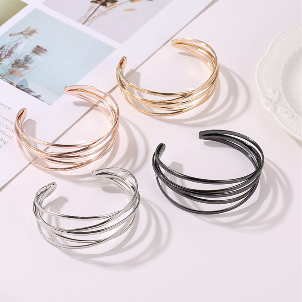 Women Multilayer Cross Bangle Bracelet Open Cuff Wrist