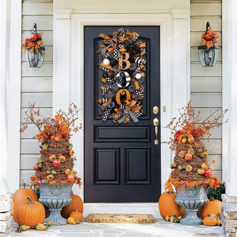 Fall Wreath Front Door Ornament for Halloween Decoration