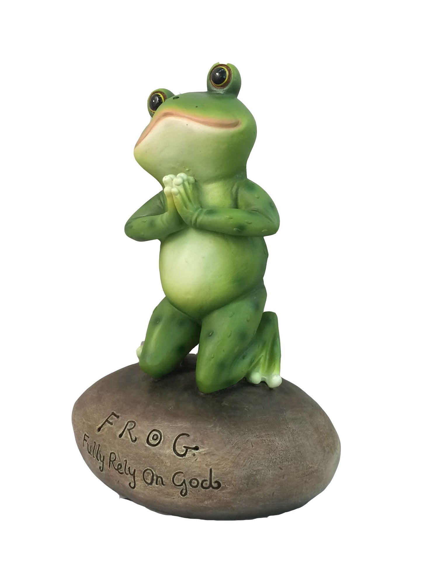 Inspirational Cute Praying Frog On Rock Statue