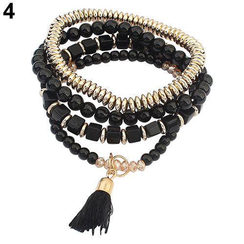 4 Pcs Boho Ethnic Style Multilayer Beaded Bangles Bracelets for Women