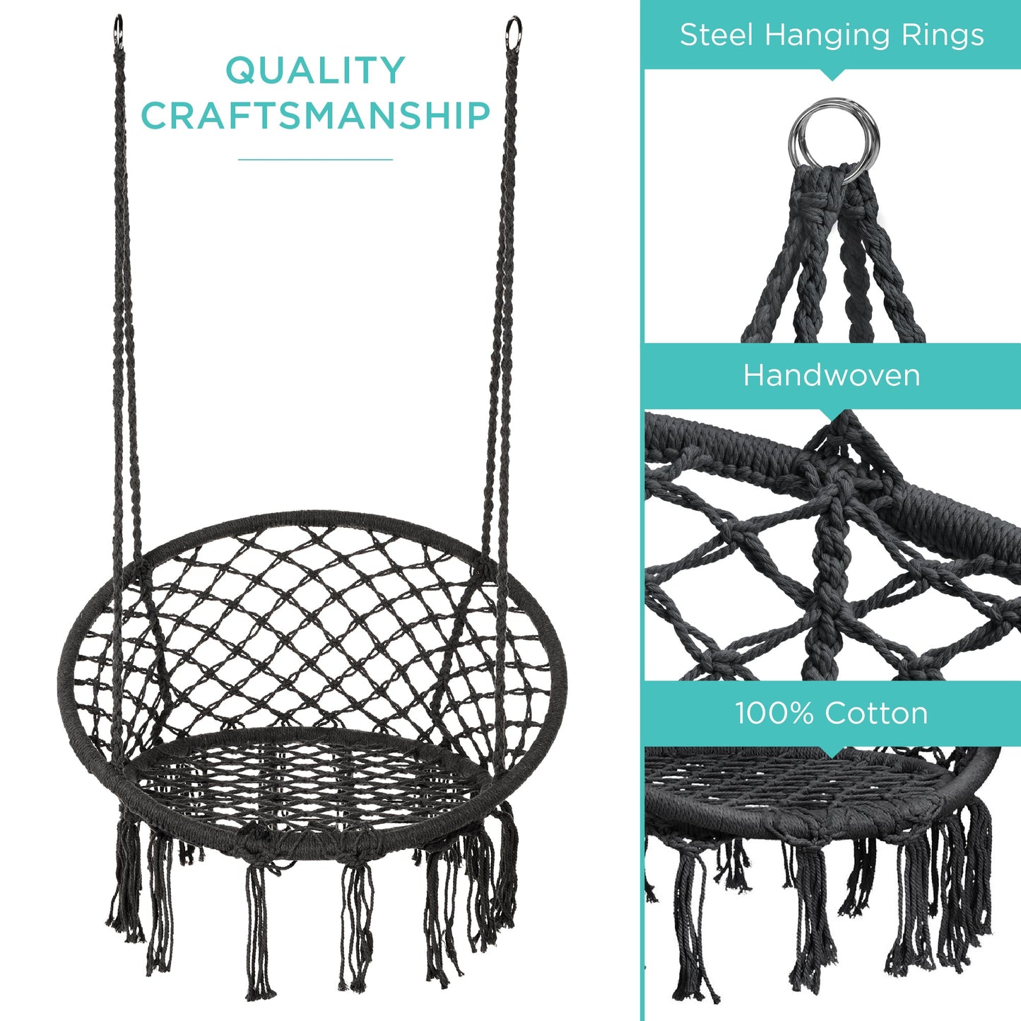 Handwoven Cotton Macrame Hammock Hanging Chair w/ Backrest