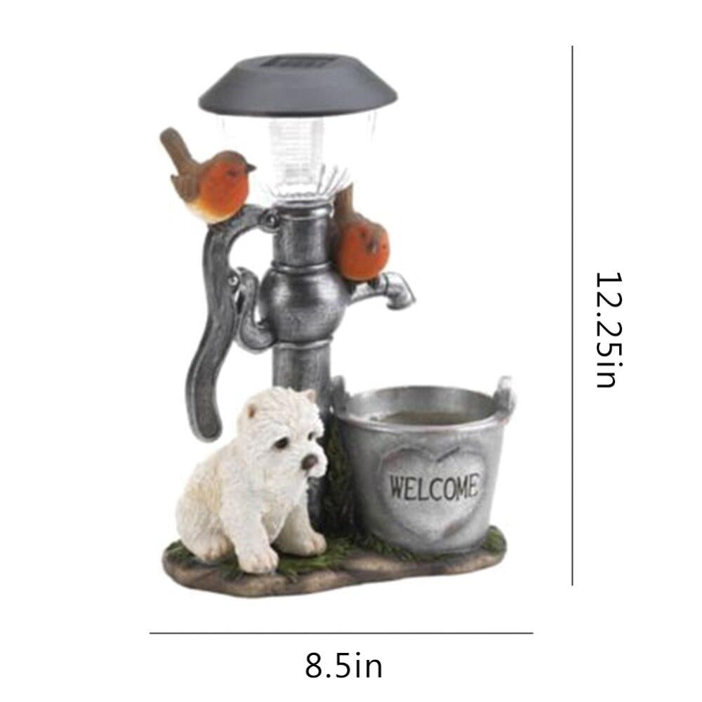 Dog/Cat Statue Welcome Sign Garden Statue w/ Solar Lights