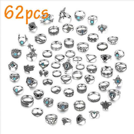 Vintage Silver Knuckle Rings 62pcs Stackable Joint Finger Rings for Women Bohemian Midi Rings