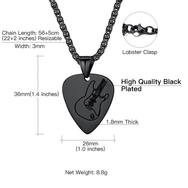 Unisex Rock Punk Jewelry 316L Stainless Steel Guitar Picks/Bass Music Note Necklace