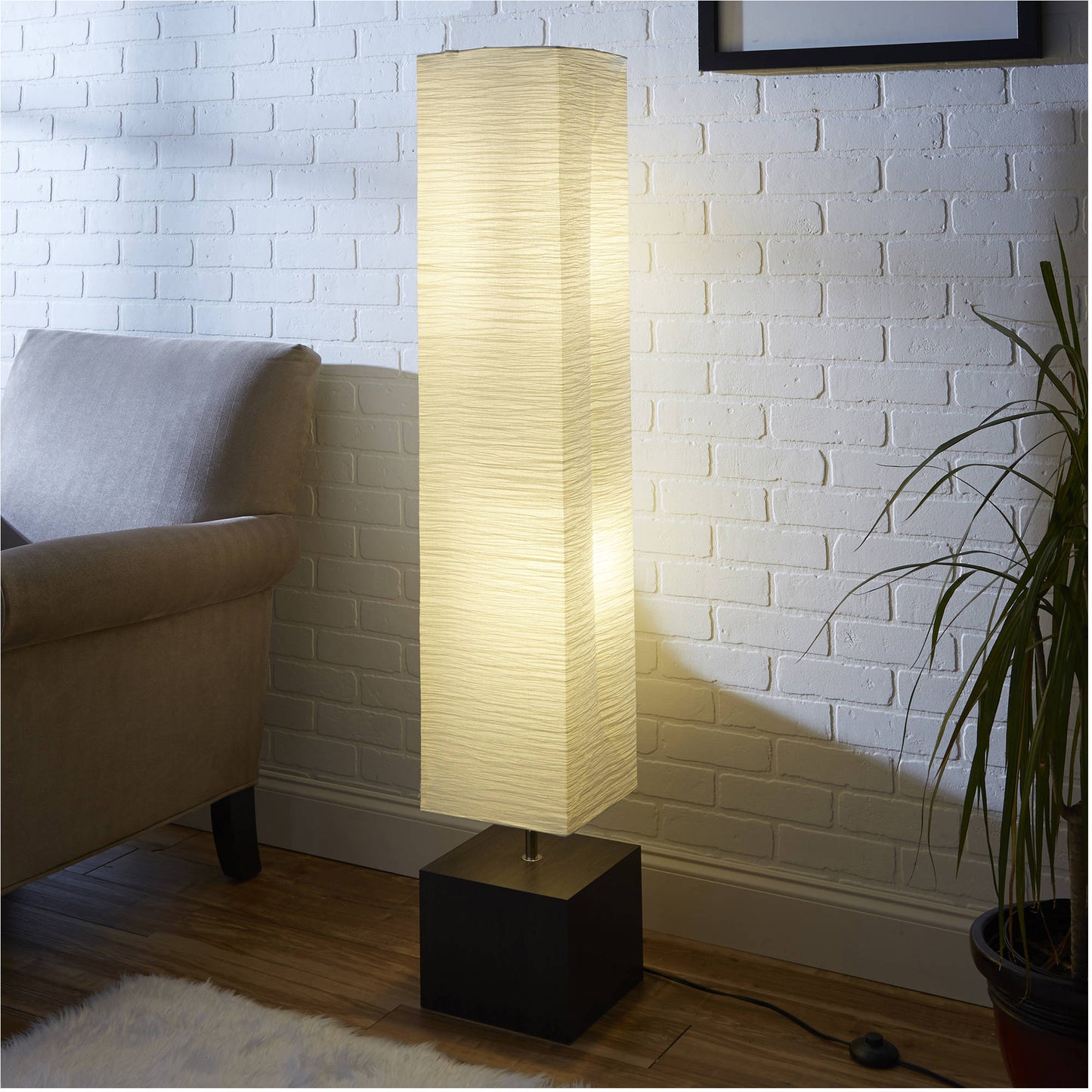 Rice Paper Floor Lamp Dark Wood Base,Bulb Included with Paper Material Shade