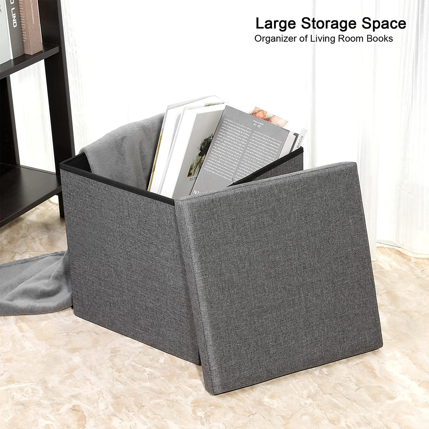 Folding Storage Ottoman Bench w/ Lid Tray, Grey