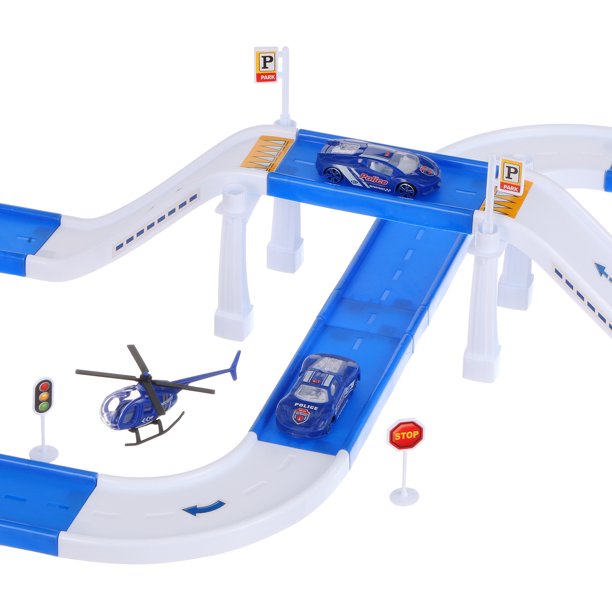 Police City Track Vehicle Toy Playset With Garage Car Wash and More to Kids