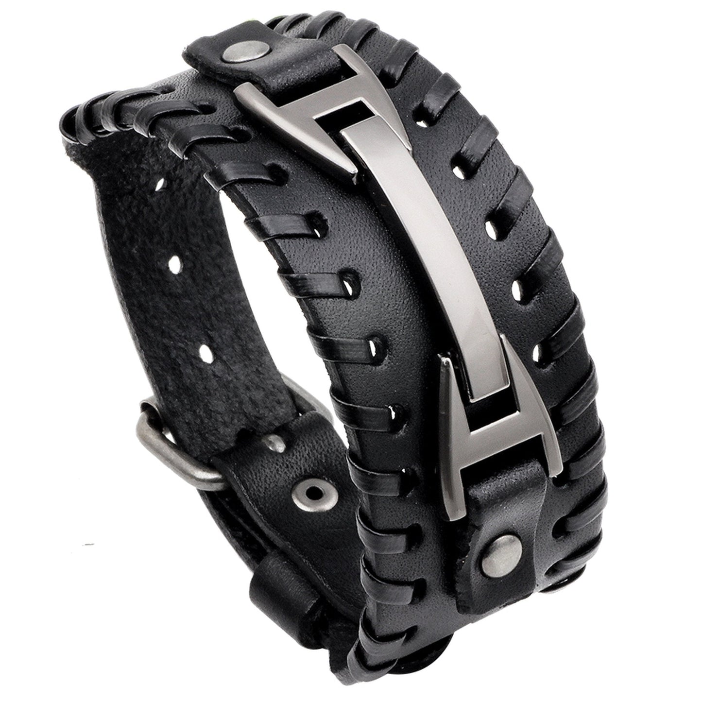 Punk Rock Metallic Leather Wristband Bracelet for Men/Women