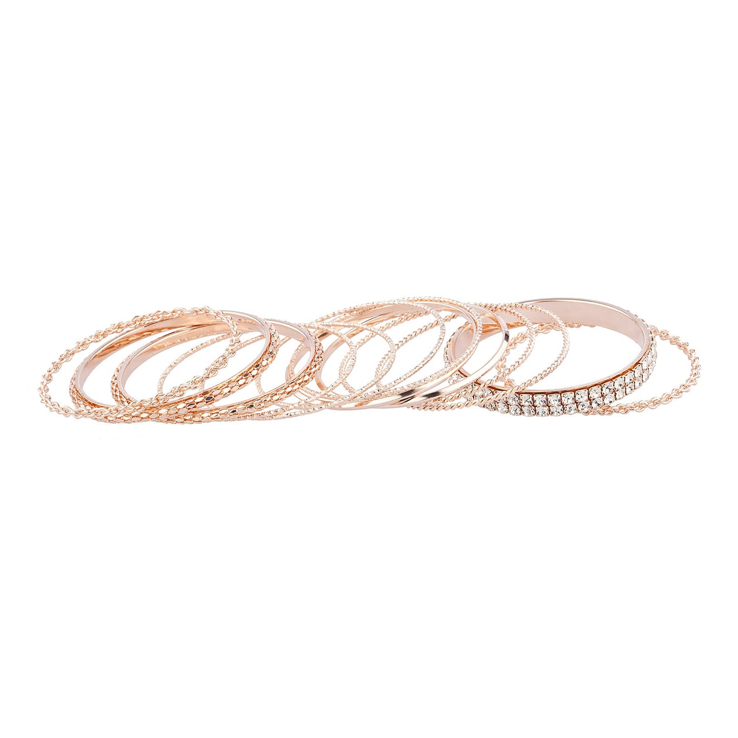 Rose Gold Tone Chain Rhinestone Bangle Bracelet Set for Women