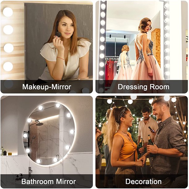 LED Vanity Mirror Lights, 17.7ft Hollywood Make Up w/ 10 Dimmable Led Bulbs, USB w/ 3 Color Modes