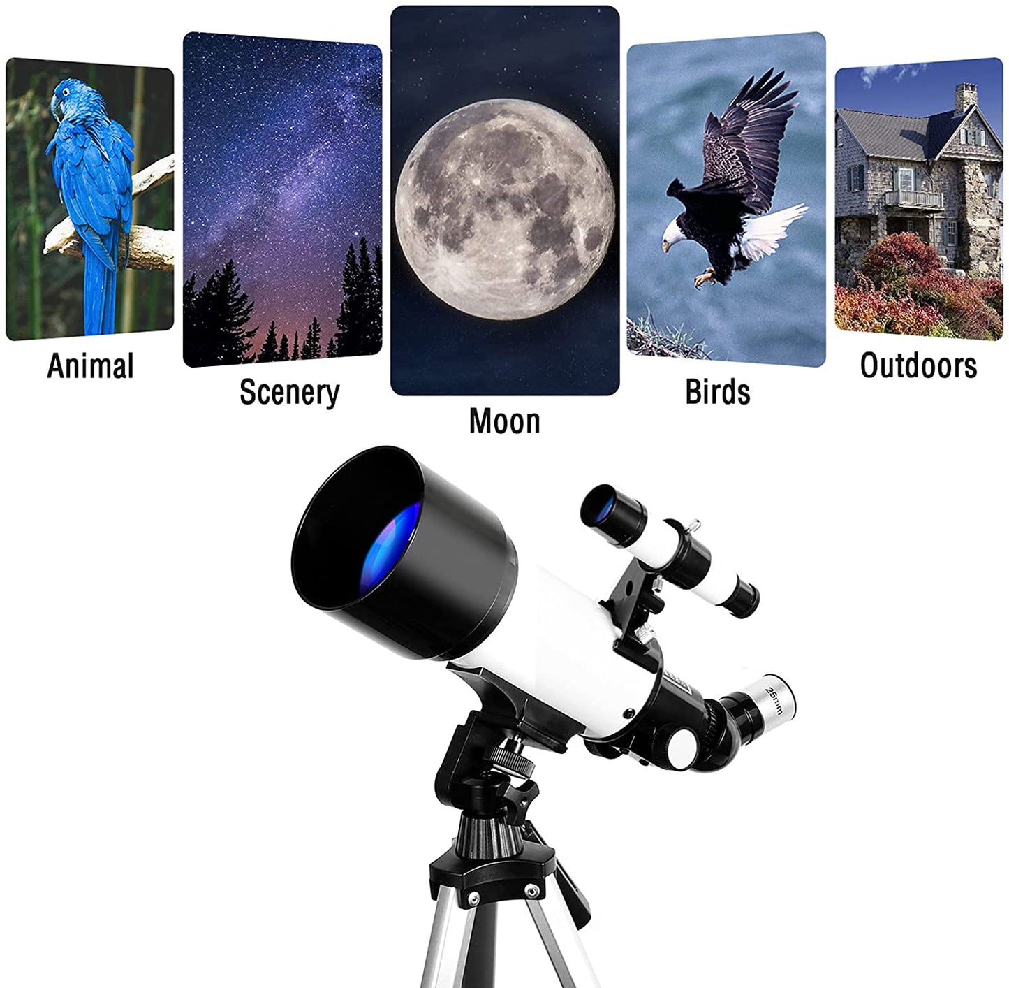 Telescope for Kids Beginners Adults, 70mm Refractor Telescope / Adjustable Tripod