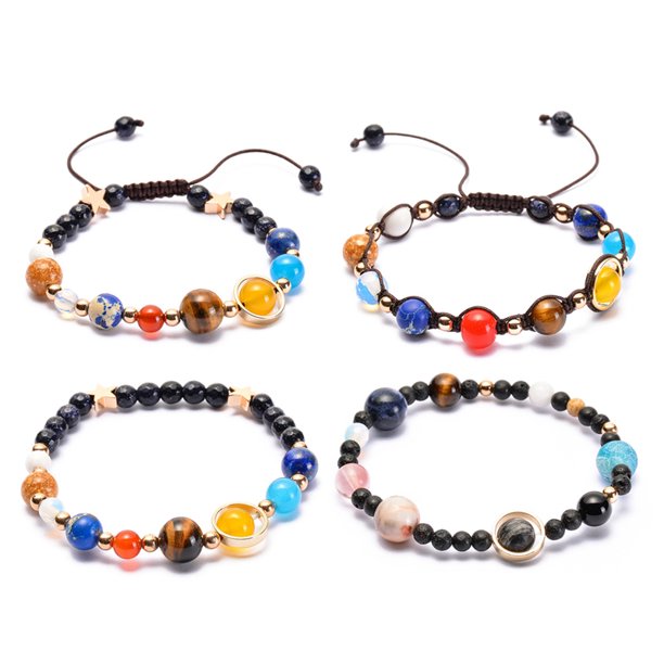 The Eight Planets Bracelet Universe Galaxy Solar System Bracelet Natural Beads Stone, A