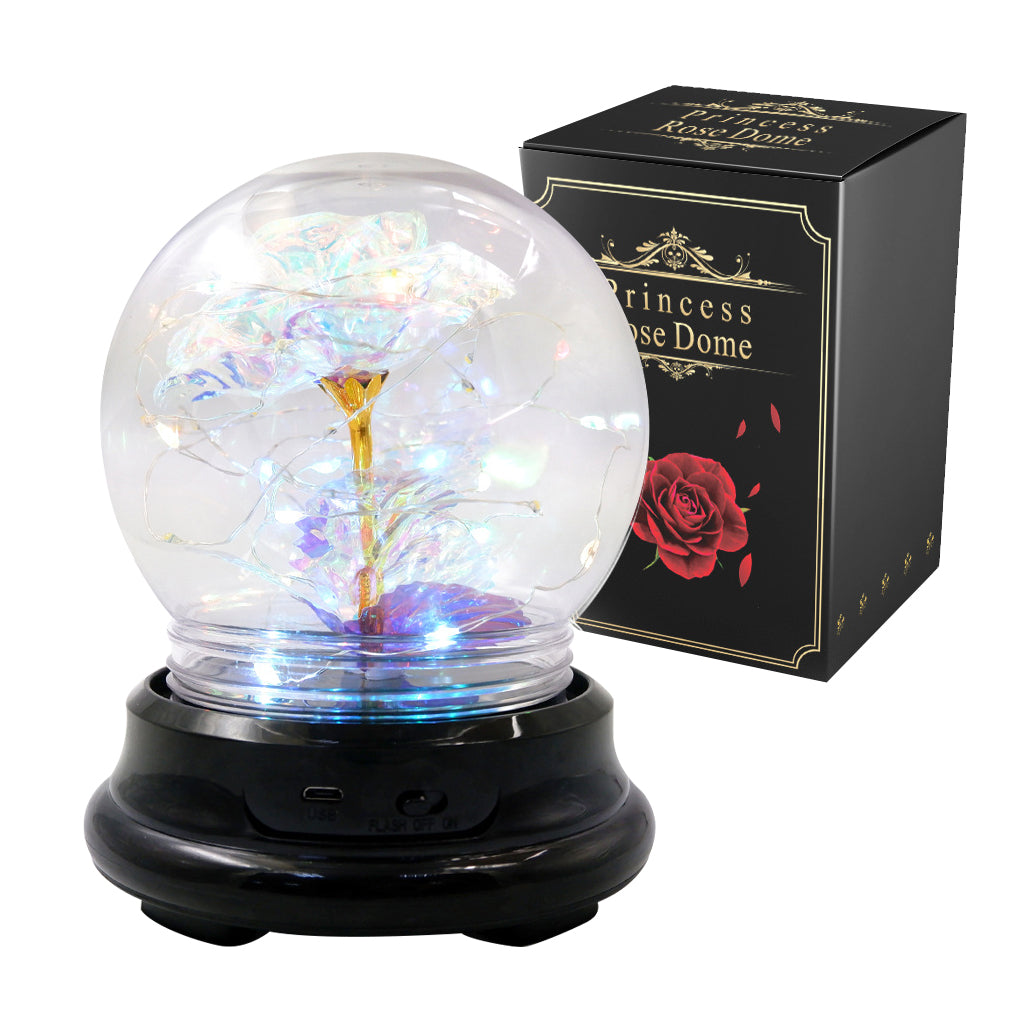 Rose Flower in Glass Dome w/ LED Light