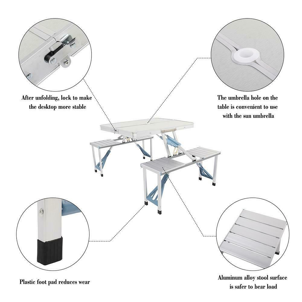 4 Person Aluminum Portable Compact Folding Suitcase Picnic Table Set