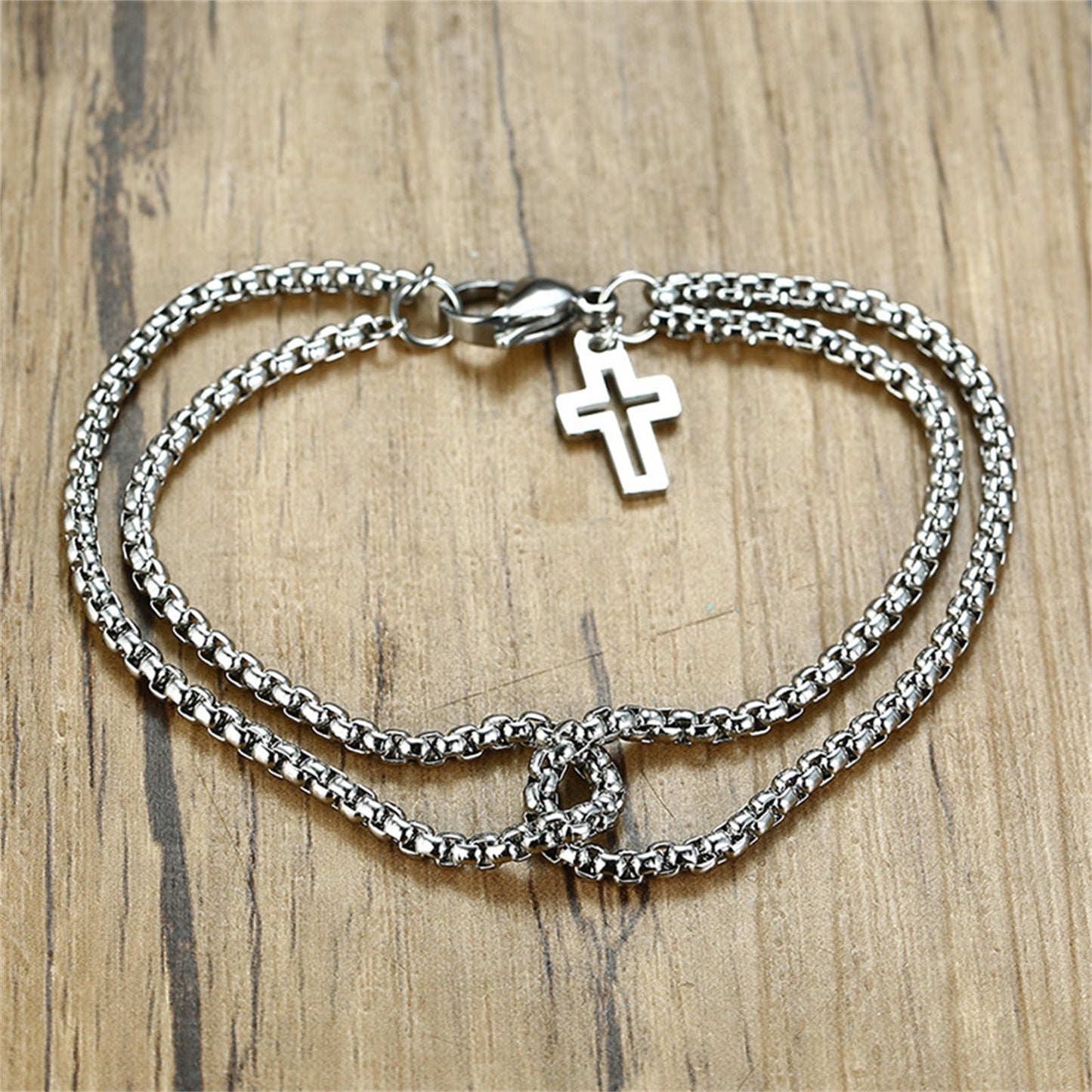 Stainless Steel Double Layer Cross Bracelet for Men/Women