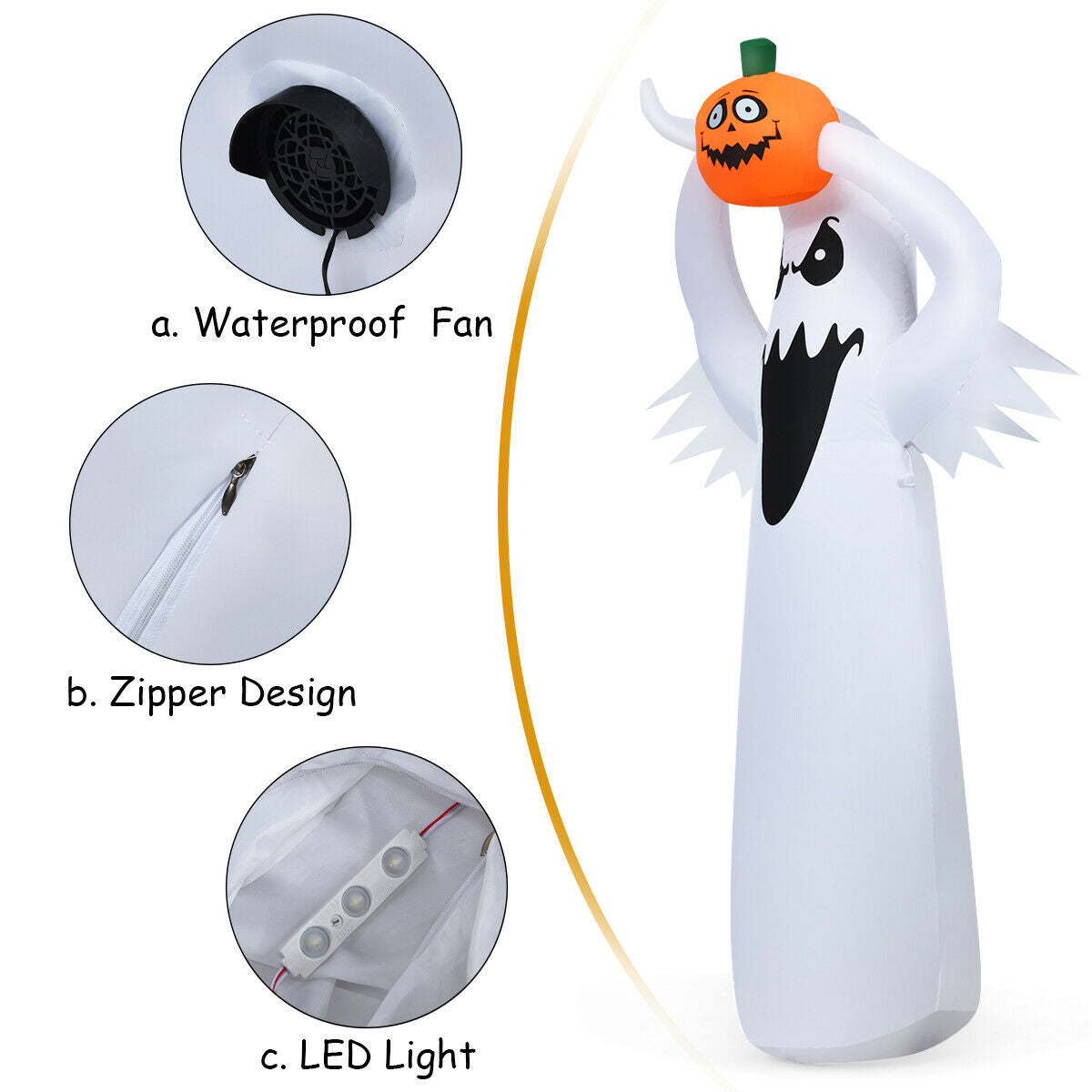 6' Inflatable LED Ghost w/ Pumpkin for Halloween Decoration