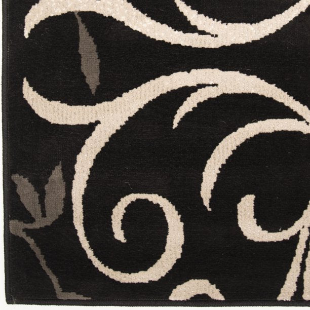 Black Transitional Medallion Flowers Loomed Runner Rug, 1'11" x 9'8"