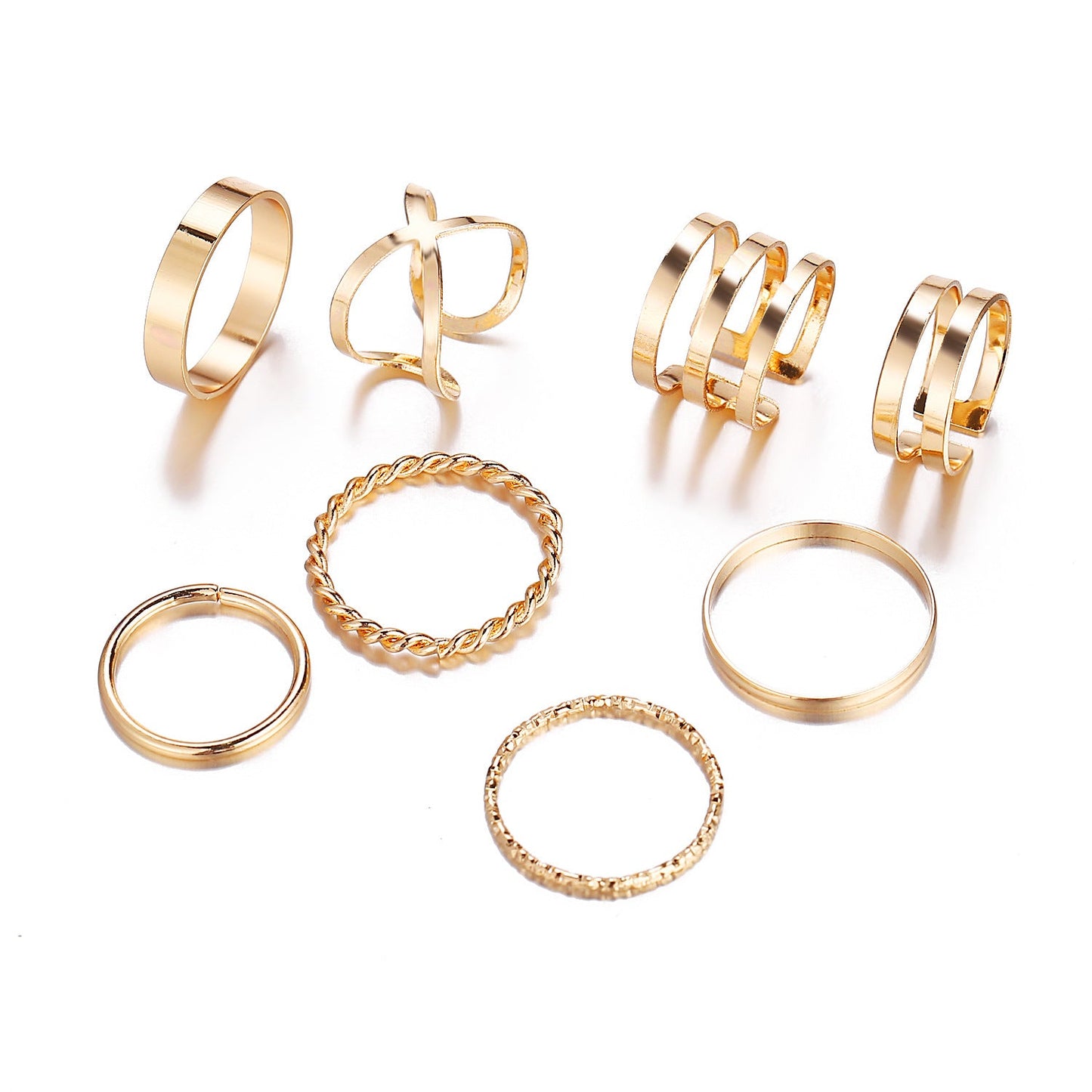 8Pcs Stackable Joint Knuckle Ring Set For Women 14K Gold Plated