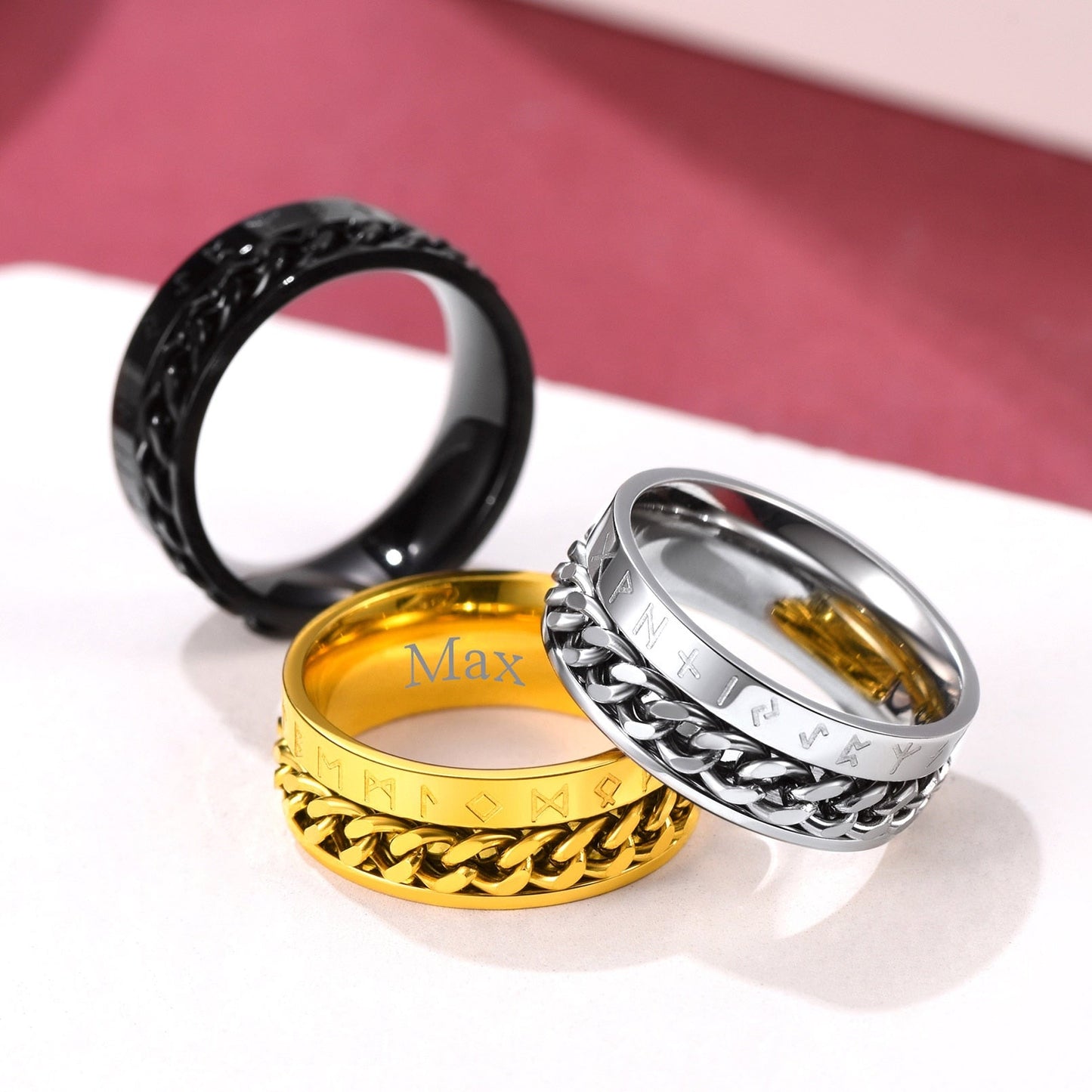 Nordic Viking Spinner Runes Ring Men