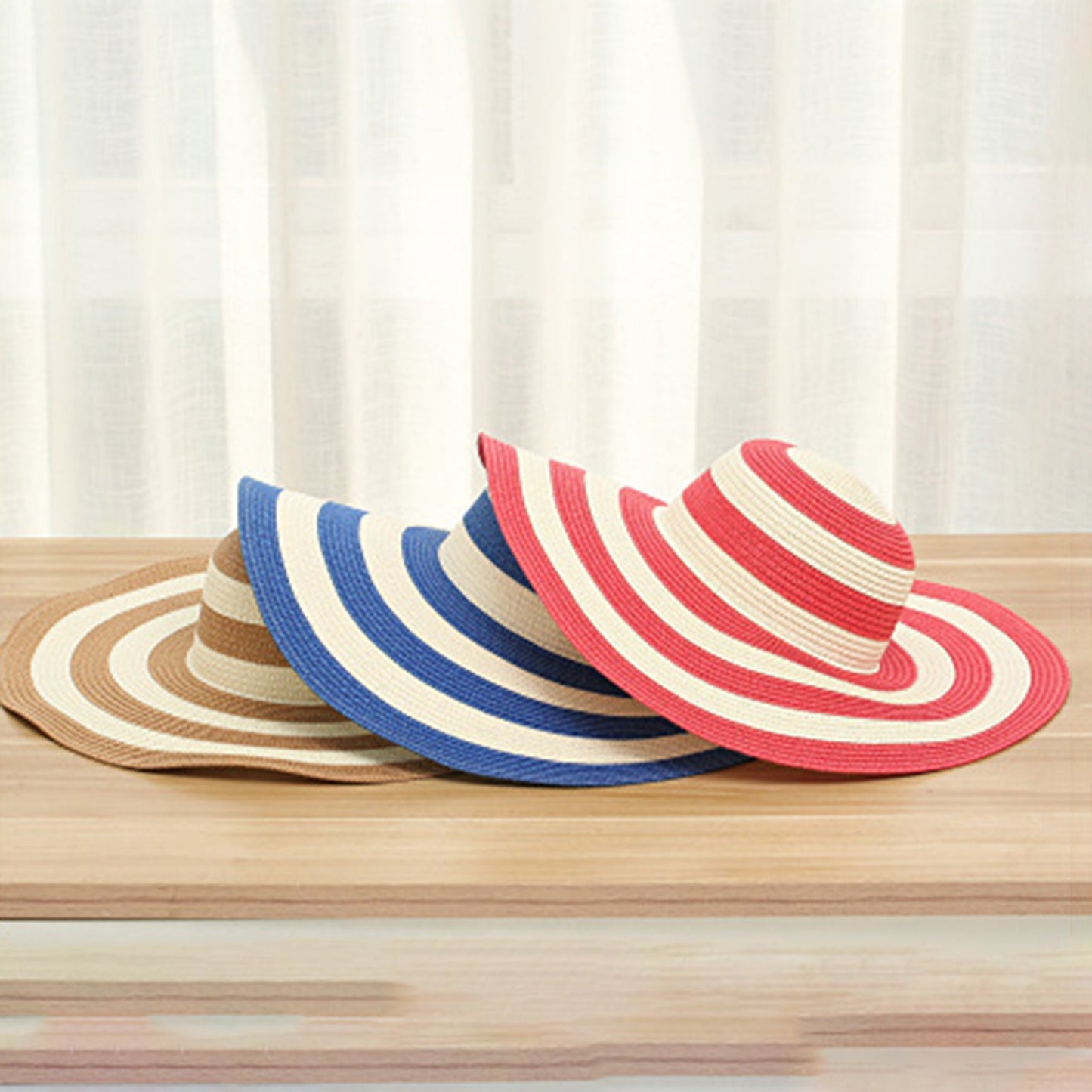 Women Stripe Sun Hat Foldable & Wide Brim