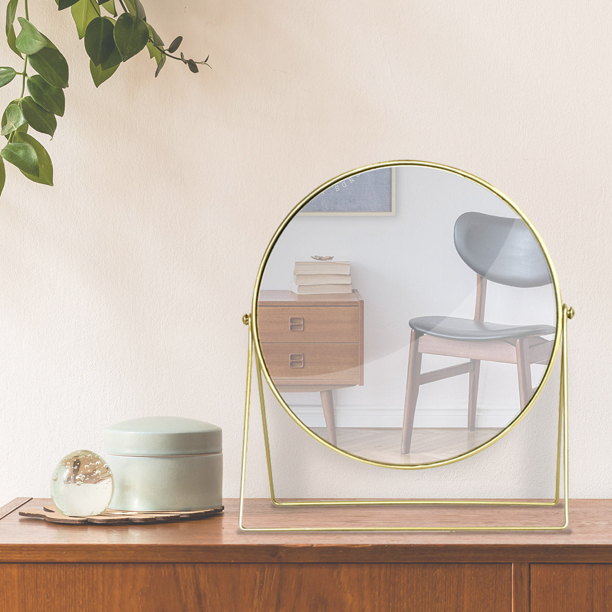 Gold Round Swivel Metal Vanity Mirror - 10" x 12"