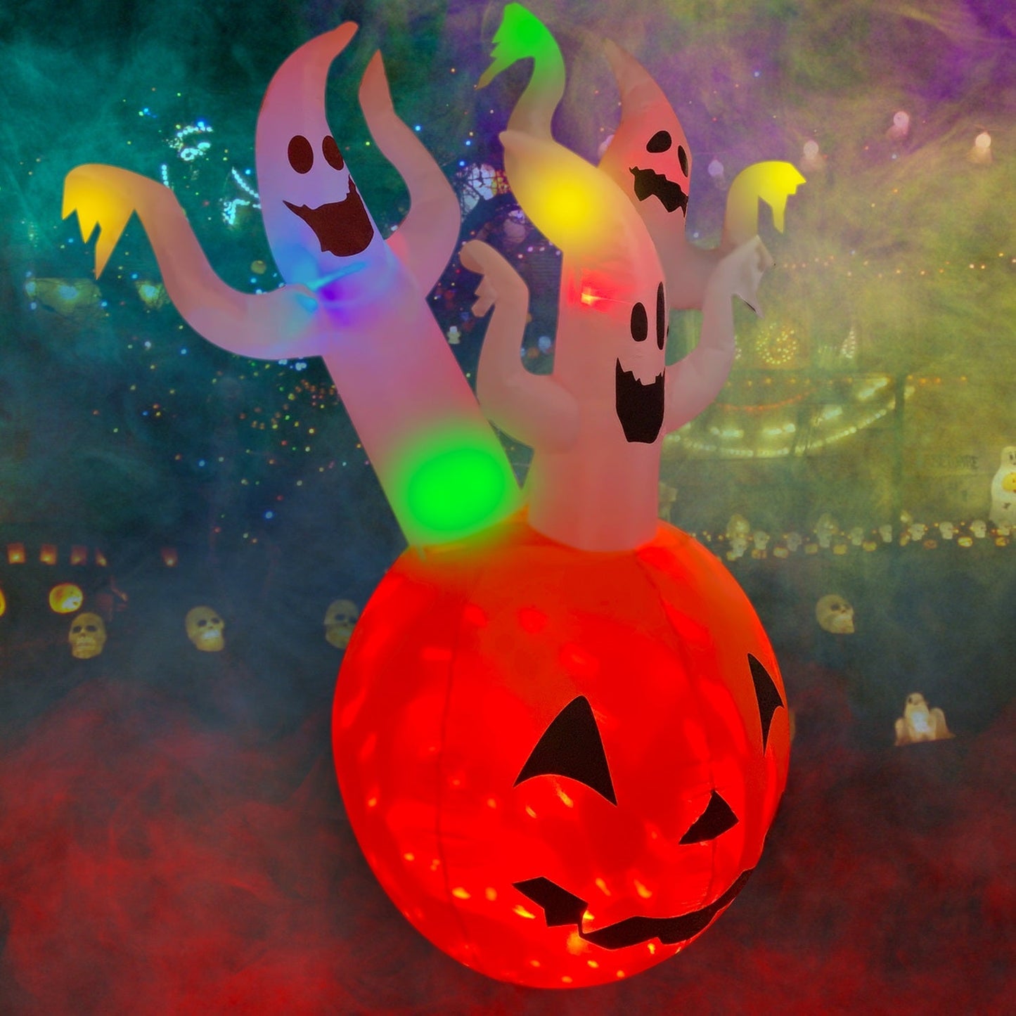 6ft Inflatable Halloween Spooky Three Pumpkin Ghost w/ LED Lights