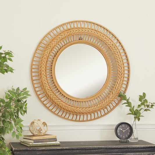 36" x 36" Brown Handmade Intricately Weaved Wall Mirror