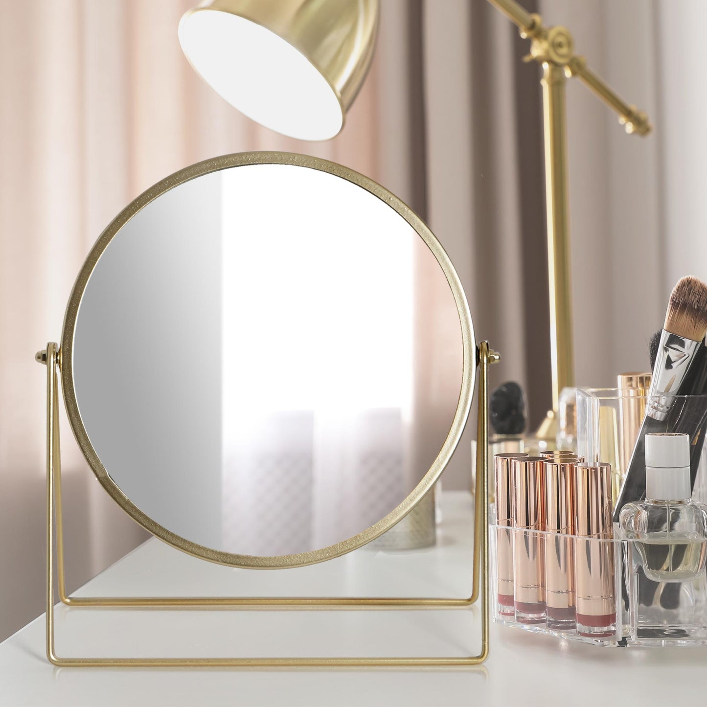 Gold Round Swivel Metal Vanity Mirror - 10" x 12"