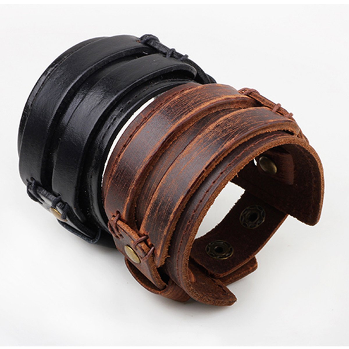 Men's Punk Rock Leather Wide Cuff Wristband Bracelet