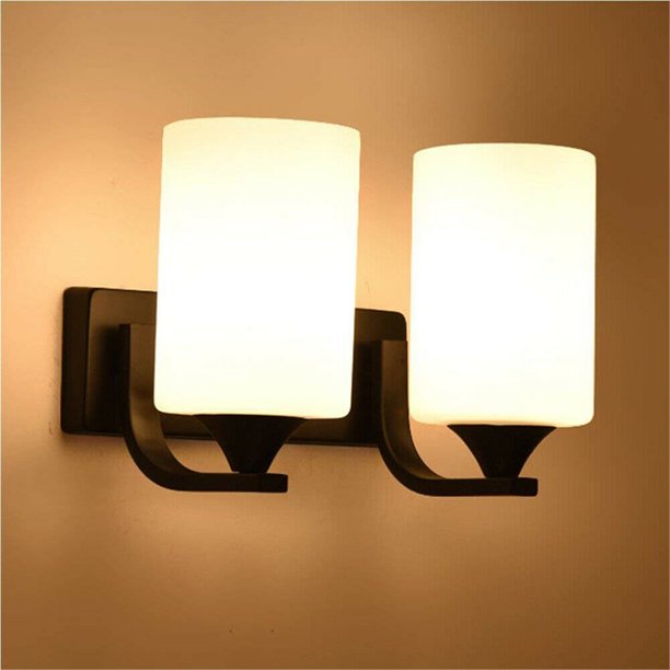 LED Light Wall Sconce Lamp E26 Glass Lighting Fixture Indoor-Double Head w/o Swicth