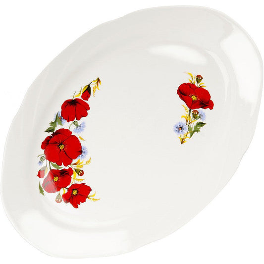 Serving Dish  Red Poppies Porcelain Oval Dish 13-inch