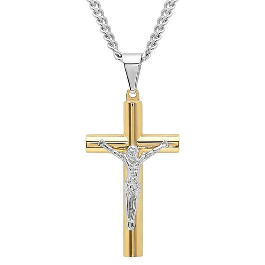 Men's Gold-Tone Stainless Steel Crucifix Pendant Necklace