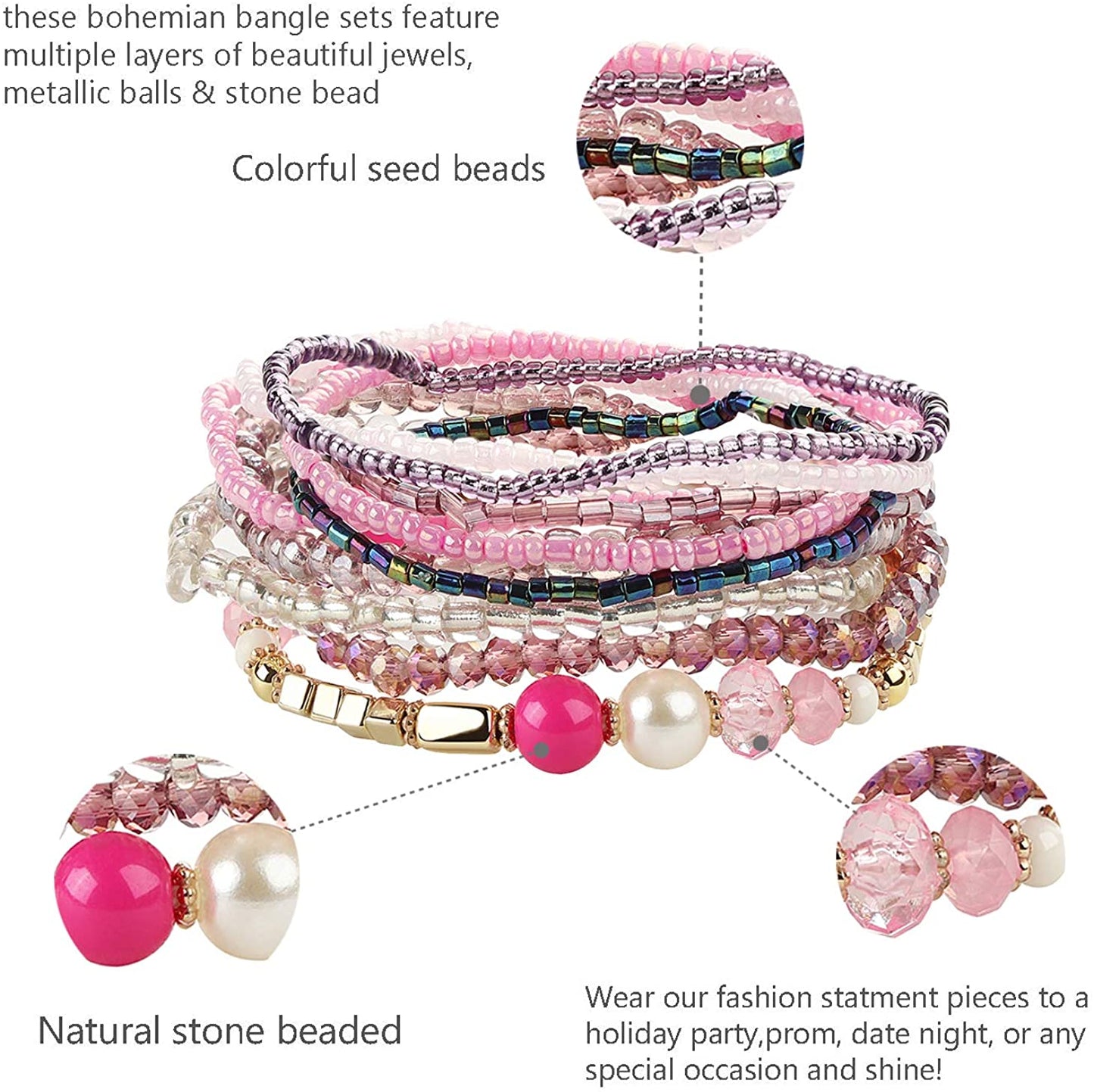 6 Sets Bohemian Stackable Bead Bracelets for Women